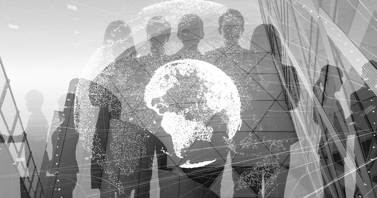 Concepto de negocio global. Silueta de personas de negocios.